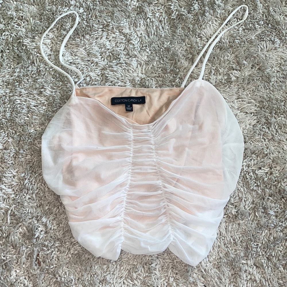 Sheer nude ruched crop top